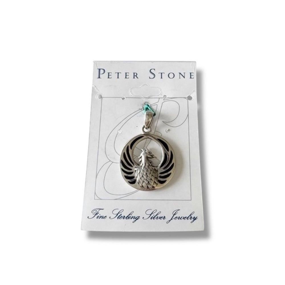 Peter Stone Malachite Inlay Phoenix Bird Charm Pendant Sterling Silver .925 New